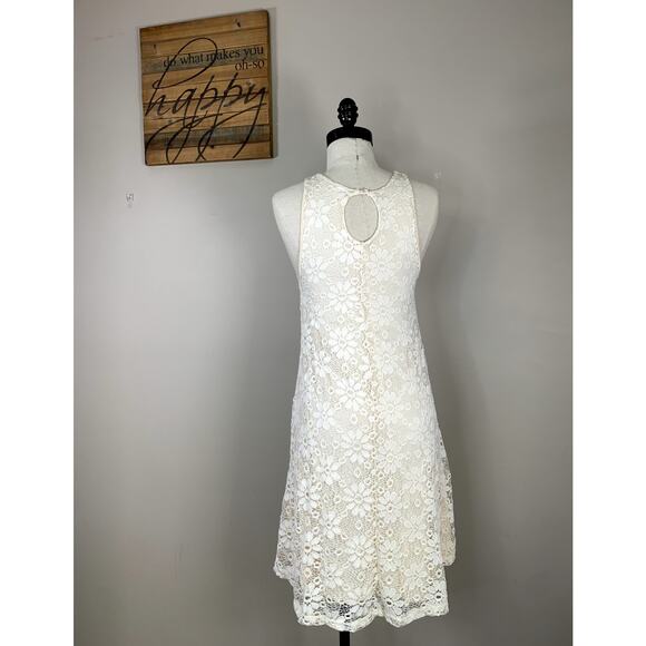 Ginger G Floral Knit Above Knee A-Line Lace Dress Lined Off White Cream Size S - Picture 2 of 16